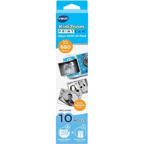 VTech KidiZoom PrintCam Paper Refill 10-Pack, White With 8 Regular Paper Rolls, 2 Adhesive Sticker Paper Rolls, Quick Start Guide