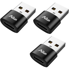 Ailun USB C Female to USB A Male Adapter 3 Pack Type C to A Charger Cable Adapter for iPhone 14 13 11 12 Mini Pro Max Galaxy Note 10 S20 Plus 20 S21 21 FE Ultra