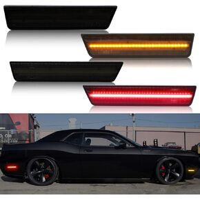 R&F Auto 4PCS LED Amber Red Side Marker Lights for Challenger 2015-2023, Smoked Lens, Replace OEM#: 68195788AB, 68195797AB