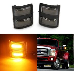 2x LED Side Mirror Light Marker Compatible with 2008 to 2016 Ford F250 F350 F450 F550 Super Duty Turn Signal，7C3Z-13776-A 7C3Z-13776-B 7C3Z13776A 7C3Z13776B (Smoke Lens-Amber/whiteLight)
