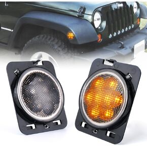 Xprite LED Amber Front Fender Side Marker Light Assembly with Clear Lens Compatible with Jeep Wrangler JK Unlimited 2007 2008 2009 2010 2011 2012 2013 2016 2017 2018 2019
