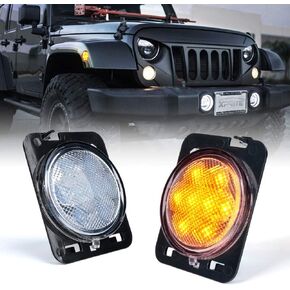 Xprite LED Amber Front Fender Side Marker Light Assembly with Clear Lens Compatible with Jeep Wrangler JK Unlimited 2007 2008 2009 2010 2011 2012 2013 2016 2017 2018 2019