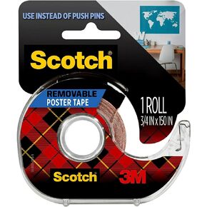 Scotch-Mount Removable Poster Tape, 3/4" x 150" (12.5 ft), Clear, Comes with Convenient Dispenser, Double-Sided Adhesive Bonds on Contact, Mounts Posters, Photos, Cards & Other Items (109S)