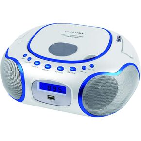 HANNLOMAX HX-309CD Portable CD/MP3 Boombox, AM/FM Radio, Bluetooth, USB Port for MP3 Playback, Aux-in, LCD Display, AC/DC Operated (White)