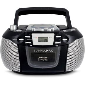 HANNLOMAX HX-301CD CD/MP3 Boombox، راديو AM/FM، مسجل كاسيت، تسجيلات من القرص المضغوط أو الراديو، مقبس سماعة الرأس، شاشة LCD، مصدر طاقة مزدوج AC/DC. in Kuwait