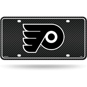 Rico Industries NHL Philadelphia Flyers علامة تلقائية معدنية من ألياف الكربون مقاس 8.5 بوصة × 11 بوصة - رائعة للشاحنة/السيارة/سيارات الدفع الرباعي