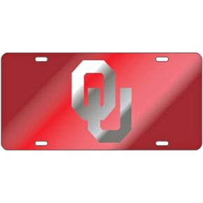 Oklahoma Sooners Red w/Mirror"OU" Laser Cut License Plate