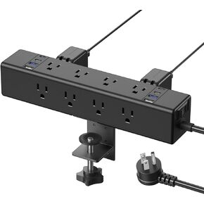 CCCEI Desk Outlet Station 45W USB C Port. 12 Outlet Desktop Clamp Power Strip Surge Protector 4800J with Switch. Nightstand Office Standing Desk Accessories Fit Thicker Table Edge or Screw Mount, 10FT