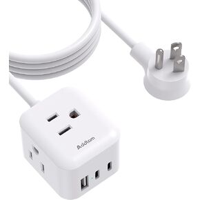 Cruise Essentials, 5 Ft Small Power Strip with 3 Outlets and 3 USB Ports(2 USB C), Extension Cord Mini Charging Station, Non Surge Protector for Cruise Ship Travel Home Office, ETL Listed