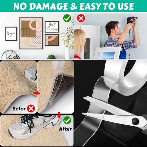 Fainne 9 Rolls Total 90ft Nano Tape Clear شريط لاصق مزدوج الجوانب للتثبيت شديد التحمل 1.18 بوصة × 10 قدم لكل شريط ملصق لاصق شفاف مزدوج الجوانب وقابل للإزالة لملصق السجاد المعلق المنزلي in Saudi Arabia