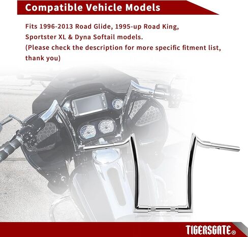 TIGERSGATE 1.25 بوصة سمين 12 بوصة مقود قرد عدواني مرتفع لـ 1996-2013 Road Glide 1995-up Road King Sportster XL Dyna Softail، كروم in Saudi Arabia