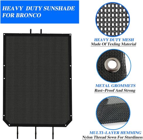 مظلة شمسية مناسبة لسيارة Bronco 2021 2022 ذات 4 أبواب، شبكة علوية لتظليل الشمس لسيارة Ford Bronco، شبكة Sunsahde عالية التحمل (أسود) in Kuwait