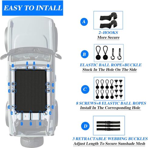 مظلة شمسية مناسبة لسيارة Bronco 2021 2022 ذات 4 أبواب، شبكة علوية لتظليل الشمس لسيارة Ford Bronco، شبكة Sunsahde عالية التحمل (أسود) in Kuwait