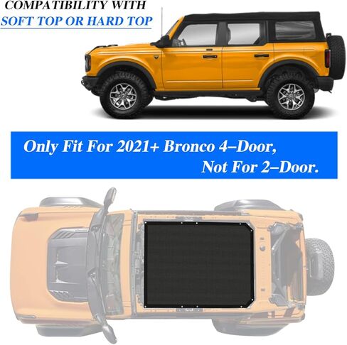 مظلة شمسية مناسبة لسيارة Bronco 2021 2022 ذات 4 أبواب، شبكة علوية لتظليل الشمس لسيارة Ford Bronco، شبكة Sunsahde عالية التحمل (أسود) in Kuwait