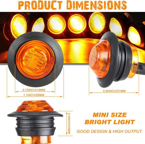 100 Pieces 3/4'' Round LED Side Marker Lights, 3 LEDs Front Rear Side Indicator Lights Turn Signal Lights IP68 Waterproof for Truck Trailer Lorry Bus Pickup Boat, 12V (Amber) in Saudi Arabia