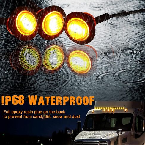 100 Pieces 3/4'' Round LED Side Marker Lights, 3 LEDs Front Rear Side Indicator Lights Turn Signal Lights IP68 Waterproof for Truck Trailer Lorry Bus Pickup Boat, 12V (Amber) in Saudi Arabia