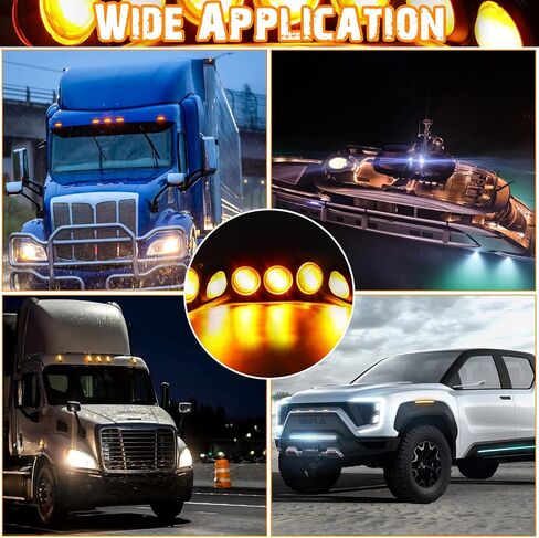 100 Pieces 3/4'' Round LED Side Marker Lights, 3 LEDs Front Rear Side Indicator Lights Turn Signal Lights IP68 Waterproof for Truck Trailer Lorry Bus Pickup Boat, 12V (Amber) in Saudi Arabia