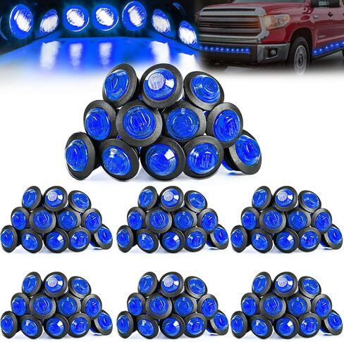 100 Pieces 3/4'' Round LED Side Marker Lights, 3 LEDs Front Rear Side Indicator Lights Turn Signal Lights IP68 Waterproof for Truck Trailer Lorry Bus Pickup Boat, 12V (Amber) in Saudi Arabia