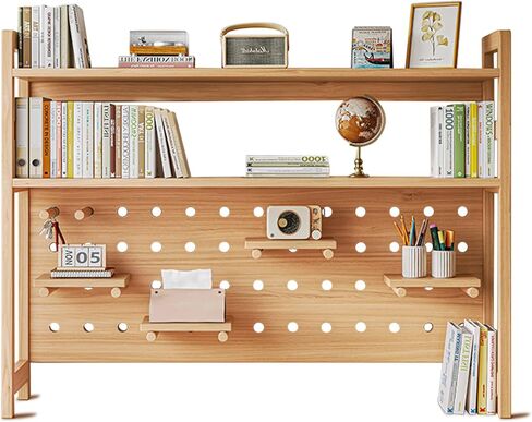 رف كتب لسطح المكتب مكون من طبقتين للكمبيوتر متعدد الأغراض من الخشب الصلب ورف لسطح المكتب وخزانة كتب لسطح المكتب ومنظم اللوازم المكتبية وديكور المنزل in Kuwait