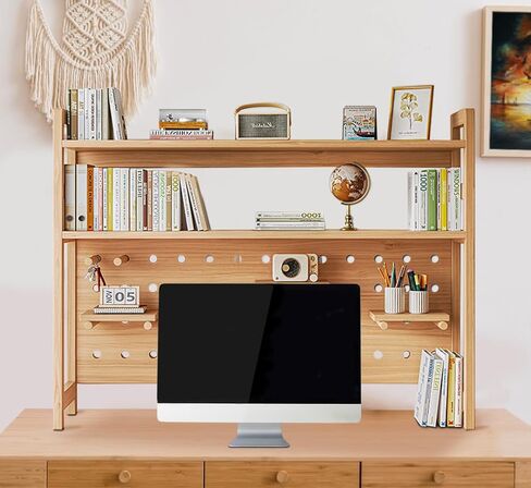 رف كتب لسطح المكتب مكون من طبقتين للكمبيوتر متعدد الأغراض من الخشب الصلب ورف لسطح المكتب وخزانة كتب لسطح المكتب ومنظم اللوازم المكتبية وديكور المنزل in Kuwait