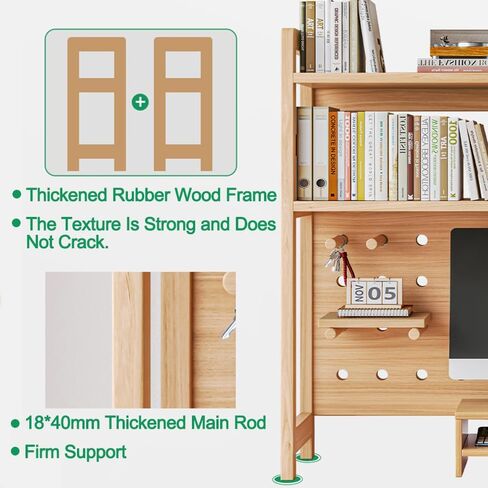 رف كتب لسطح المكتب مكون من طبقتين للكمبيوتر متعدد الأغراض من الخشب الصلب ورف لسطح المكتب وخزانة كتب لسطح المكتب ومنظم اللوازم المكتبية وديكور المنزل in Kuwait