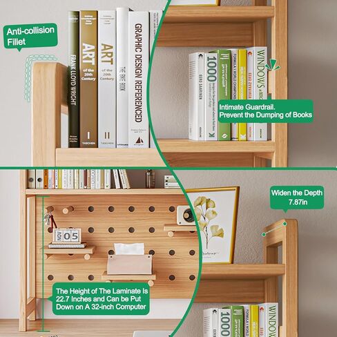رف كتب لسطح المكتب مكون من طبقتين للكمبيوتر متعدد الأغراض من الخشب الصلب ورف لسطح المكتب وخزانة كتب لسطح المكتب ومنظم اللوازم المكتبية وديكور المنزل in Kuwait