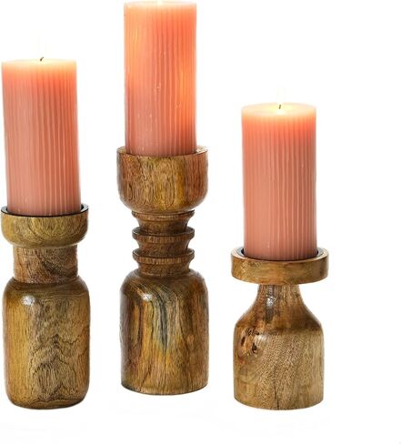 حامل شموع على شكل عمود من الخشب الرئيسي + ميسا، مجموعة مكونة من 3 قطع in Kuwait