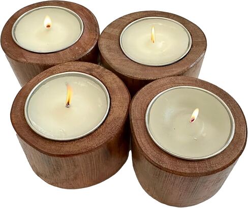 اليدوية ديوالي عيد الميلاد هدية الزفاف الديكور الانجراف الخشب مجموعة من 4 حوامل شموع مستديرة in Kuwait