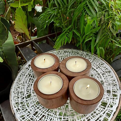 اليدوية ديوالي عيد الميلاد هدية الزفاف الديكور الانجراف الخشب مجموعة من 4 حوامل شموع مستديرة in Kuwait