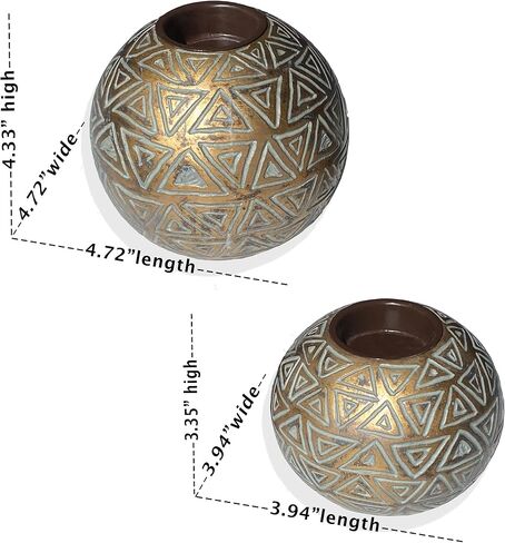 Aurum Orb Tea Light Candle Holders - (Gift Boxed Set of 2) Coffee Table Decor (Rustic Triangle Pattern, Gold and Gray) in Kuwait