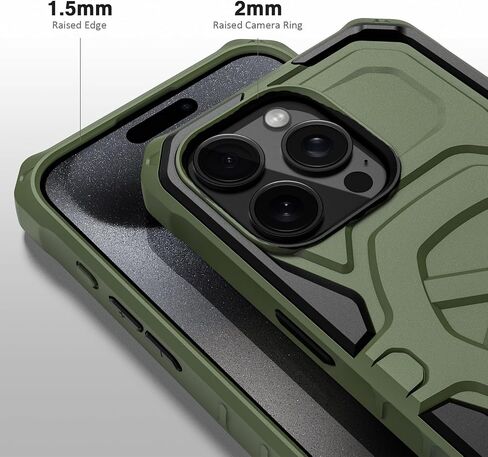 حافظة ULTIMAL متوافقة مع iPhone 15 pro max 6.7 بوصة، حافظة عسكرية مقاومة للصدمات مع تصميم إطار معدني رياضي متوافق مع Magsafe، غطاء نحيف متين للرجال (أخضر/أسود) in Kuwait