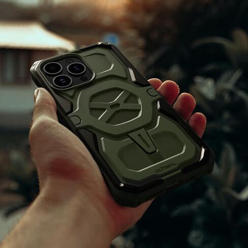 حافظة ULTIMAL متوافقة مع iPhone 15 pro max 6.7 بوصة، حافظة عسكرية مقاومة للصدمات مع تصميم إطار معدني رياضي متوافق مع Magsafe، غطاء نحيف متين للرجال (أخضر/أسود) in Kuwait
