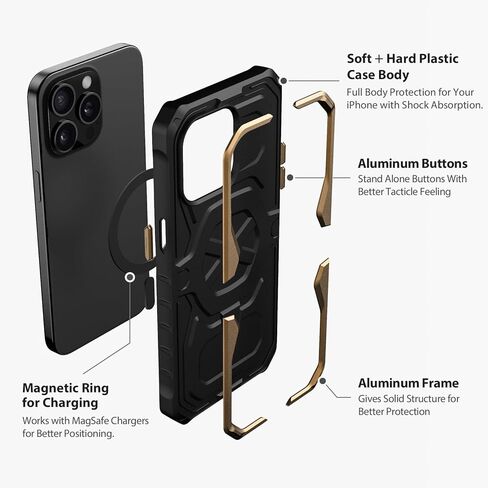 ULTIMAL Case Compatible with iPhone 15 pro max 6.7'', Military Shockproof Case with Sporty Metal Frame Design Compatible with Magsafe, Rugged Slim Cover for Men (Green/Black) in Kuwait