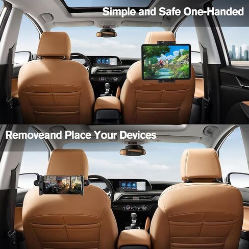 حامل الكمبيوتر اللوحي لمسند رأس السيارة، حامل iPad لشحن المقعد الخلفي قابل للسحب مع كابل شحن USB إلى 3 مقابس لجهاز iPad Pro Air Mini وGalaxy Tabs والهواتف المحمولة والأجهزة اللوحية الأخرى مقاس 4.7-12.9 بوصة in Kuwait
