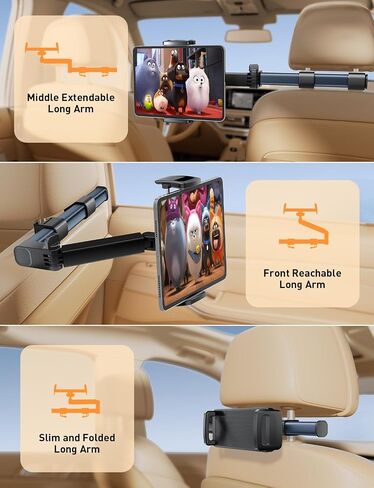 Tablet Holder Car Headrest Backseat Mount:[3 in 1 Long Arm ] Headrest Tablet Holder Fit iPad Car Mount Travel Accessory Car Tablet Holder Back Seat for Kids Adults Universal for All 4.7-12.9" Devices in Saudi Arabia