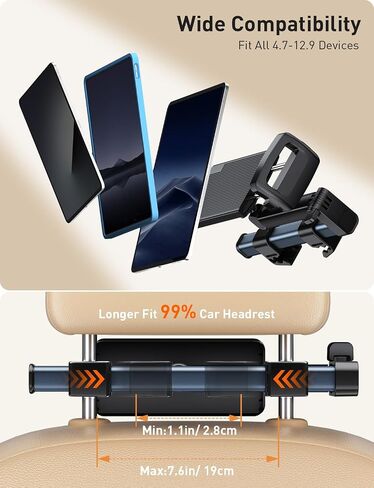 Tablet Holder Car Headrest Backseat Mount:[3 in 1 Long Arm ] Headrest Tablet Holder Fit iPad Car Mount Travel Accessory Car Tablet Holder Back Seat for Kids Adults Universal for All 4.7-12.9" Devices in Saudi Arabia
