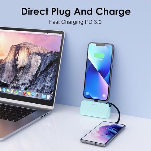 [عبوتان] شاحن محمول صغير بقدرة 5200 مللي أمبير في الساعة لهاتف iPhone، بنك طاقة PD 3.0A مع كابل مدمج، حزمة بطارية USB C صغيرة متوافقة مع iPhone 15/15 plus/15 Pro/15 Pro Max/14/13/12/11 /8 هاتف أندرويد وما إلى ذلك in Kuwait