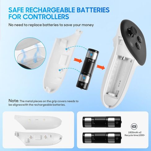 قاعدة شحن لملحقات Meta Quest 3، حامل شحن سريع بقدرة 45 وات لسماعات رأس ووحدات تحكم الواقع الافتراضي Oculus Quest 3، مع بطاريتين قابلتين للشحن، وغطاء بطارية ومؤشر LED، أبيض in Kuwait