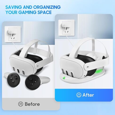 قاعدة شحن لملحقات Meta Quest 3، حامل شحن سريع بقدرة 45 وات لسماعات رأس ووحدات تحكم الواقع الافتراضي Oculus Quest 3، مع بطاريتين قابلتين للشحن، وغطاء بطارية ومؤشر LED، أبيض in Kuwait