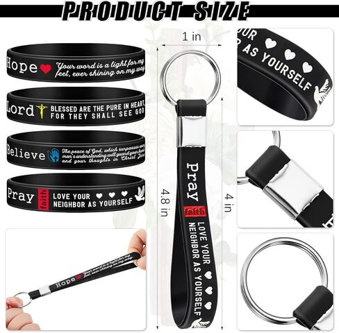 Lewtemi 24 Pcs Christian Bible Keychains Bulk with Scripture and Inspirational Verses Rubber Wristbands Bracelets for Gifts in Kuwait