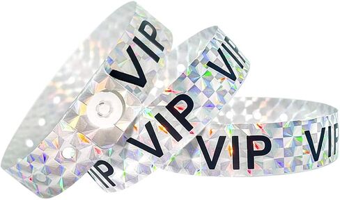 أساور معصم بلاستيكية ثلاثية الأبعاد VIP باللون الفضي - عبوة من 100 سوار معصم من الفينيل لحفلات المناسبات in Saudi Arabia