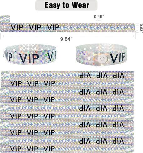 أساور معصم بلاستيكية ثلاثية الأبعاد VIP باللون الفضي - عبوة من 100 سوار معصم من الفينيل لحفلات المناسبات in Saudi Arabia