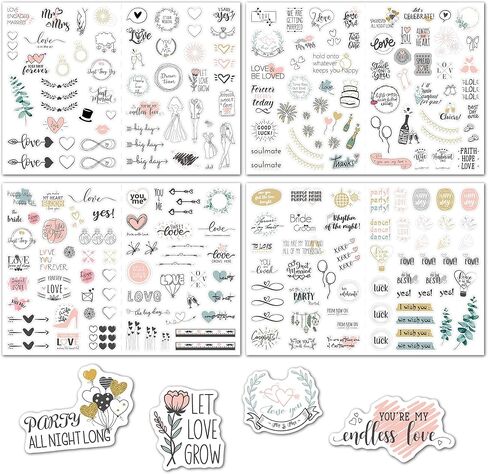 Transparent Waterproof Stickers for Wedding Planning Stickers,Wedding Planning Stickers-4 Sheets 230 Illustrationsand Phrases Per Pack,Used for Bridal Shower Engagement Marriage Anniversary in Saudi Arabia