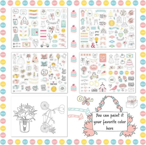 Transparent Waterproof Stickers for Wedding Planning Stickers,Wedding Planning Stickers-4 Sheets 230 Illustrationsand Phrases Per Pack,Used for Bridal Shower Engagement Marriage Anniversary in Saudi Arabia