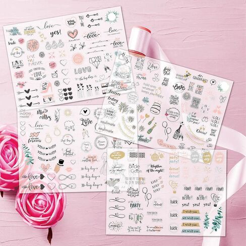 Transparent Waterproof Stickers for Wedding Planning Stickers,Wedding Planning Stickers-4 Sheets 230 Illustrationsand Phrases Per Pack,Used for Bridal Shower Engagement Marriage Anniversary in Saudi Arabia