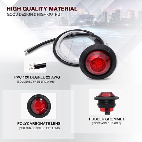 TMH 100 Pcs 3/4 Inch Round 3 LED Side Marker Indicator Lights 12V DC (Red (100 PCS)) in Saudi Arabia