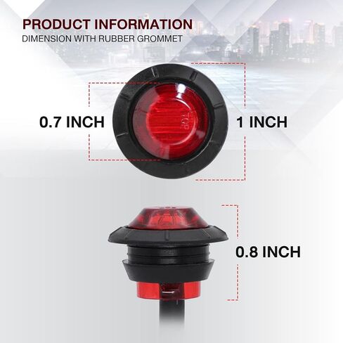 TMH 100 Pcs 3/4 Inch Round 3 LED Side Marker Indicator Lights 12V DC (Red (100 PCS)) in Saudi Arabia