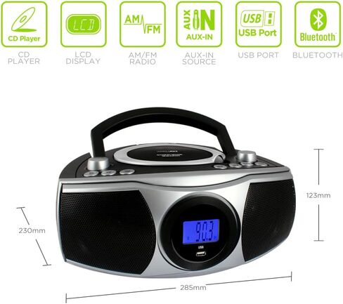 HANNLOMAX HX-315CD Portable CD/MP3 Boombox, AM/FM Radio, Digital Radio Frequency, Bluetooth, USB Port for MP3 Playback, LCD Display,Aux-in, AC/DC Power Source (Black) in Saudi Arabia
