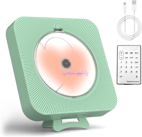 مشغل أقراص مضغوطة Boombox مع مكبرات صوت، مشغل أقراص مضغوطة محمول مع بلوتوث لديكور المنزل، ديكور Kpop، قارئ USB [أخضر] in Kuwait