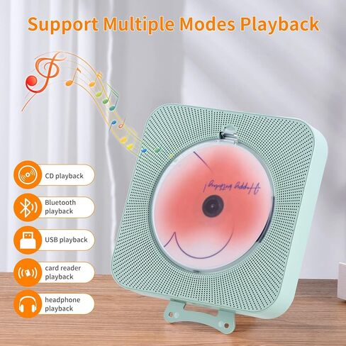 مشغل أقراص مضغوطة Boombox مع مكبرات صوت، مشغل أقراص مضغوطة محمول مع بلوتوث لديكور المنزل، ديكور Kpop، قارئ USB [أخضر] in Kuwait